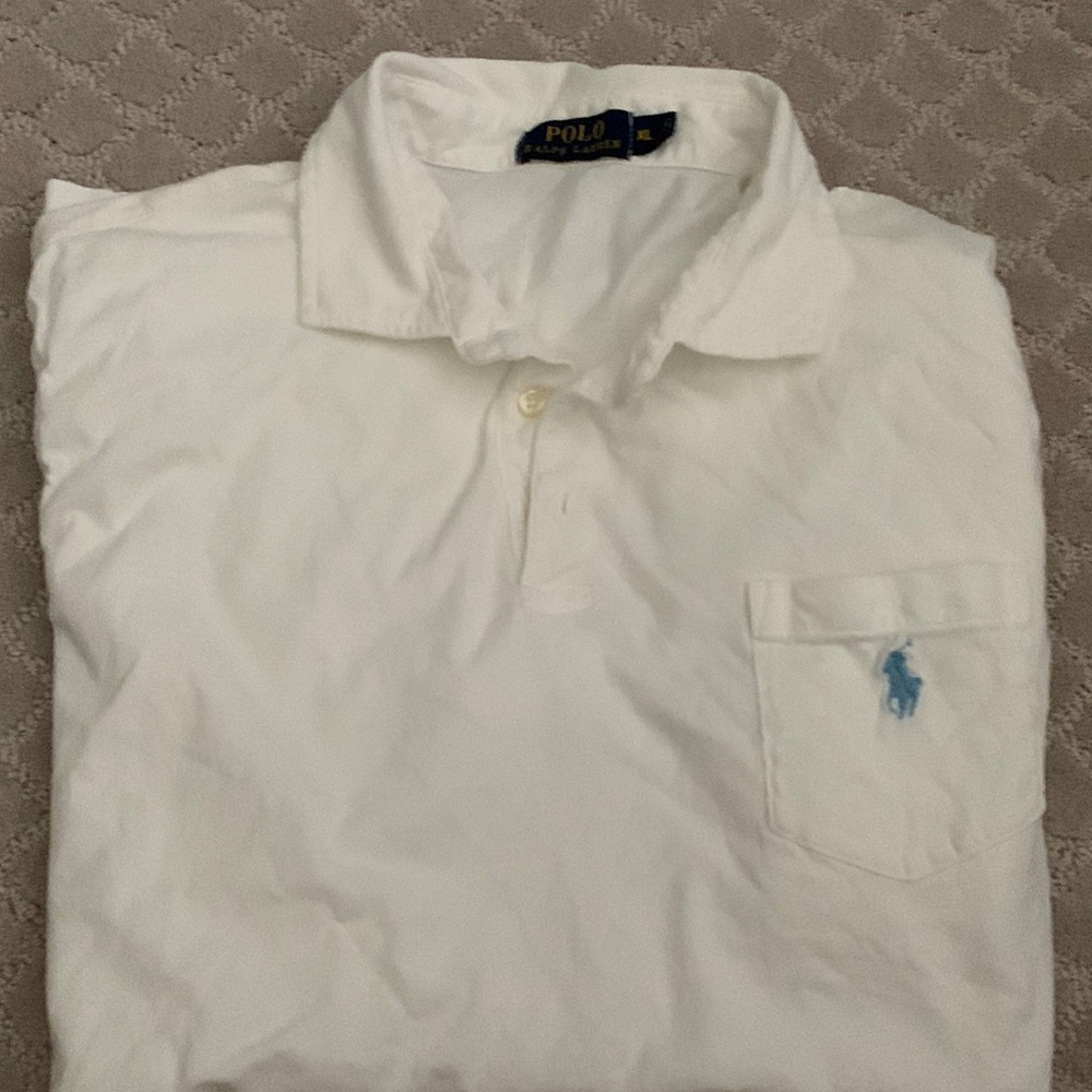 White Men’s XL Polo Ralph Lauren; powder blue pony on pocket